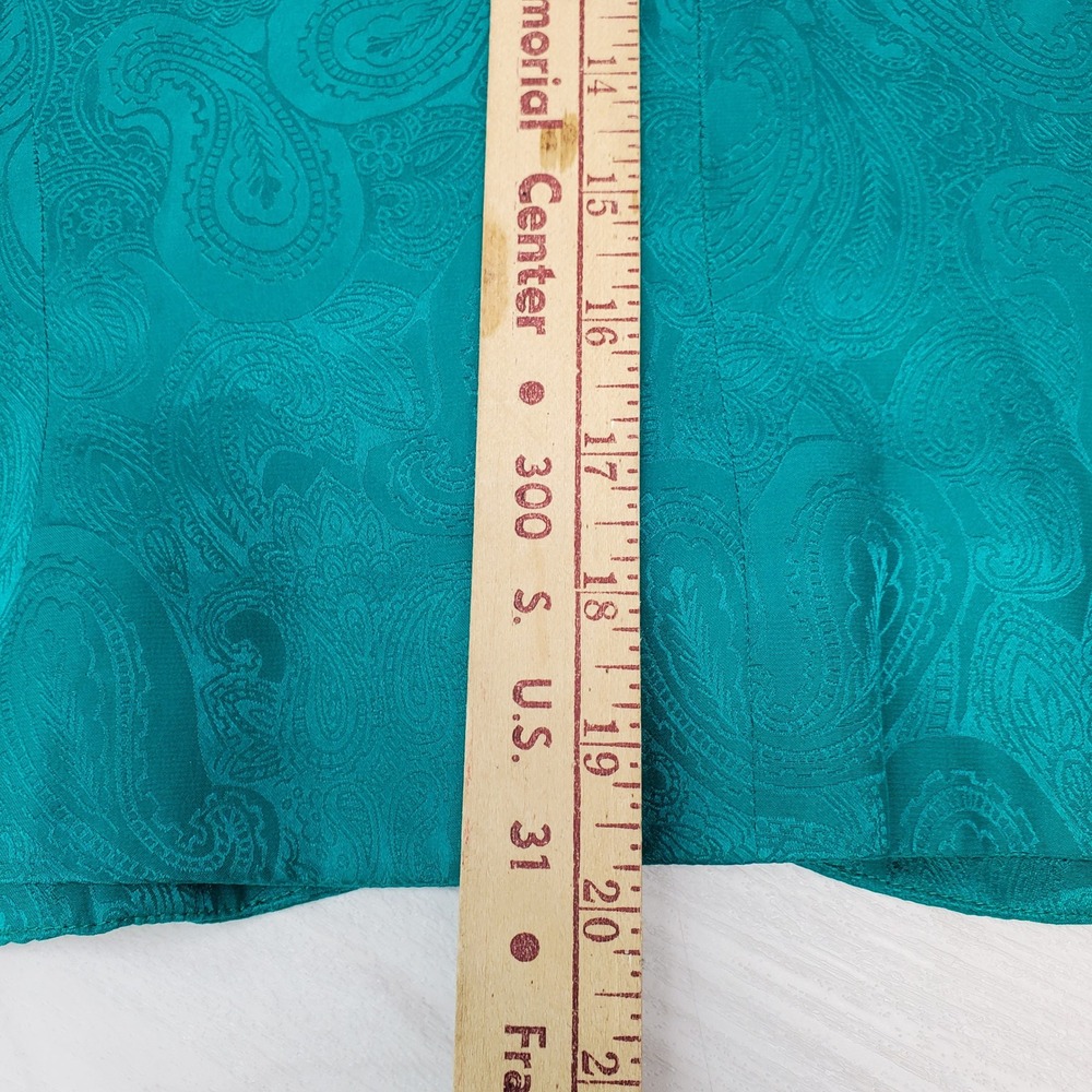Papell Petites Vintage 100% Silk Teal Paisley Jacquard Skirt Suit Set 12P Luxury - Picture 8 of 16